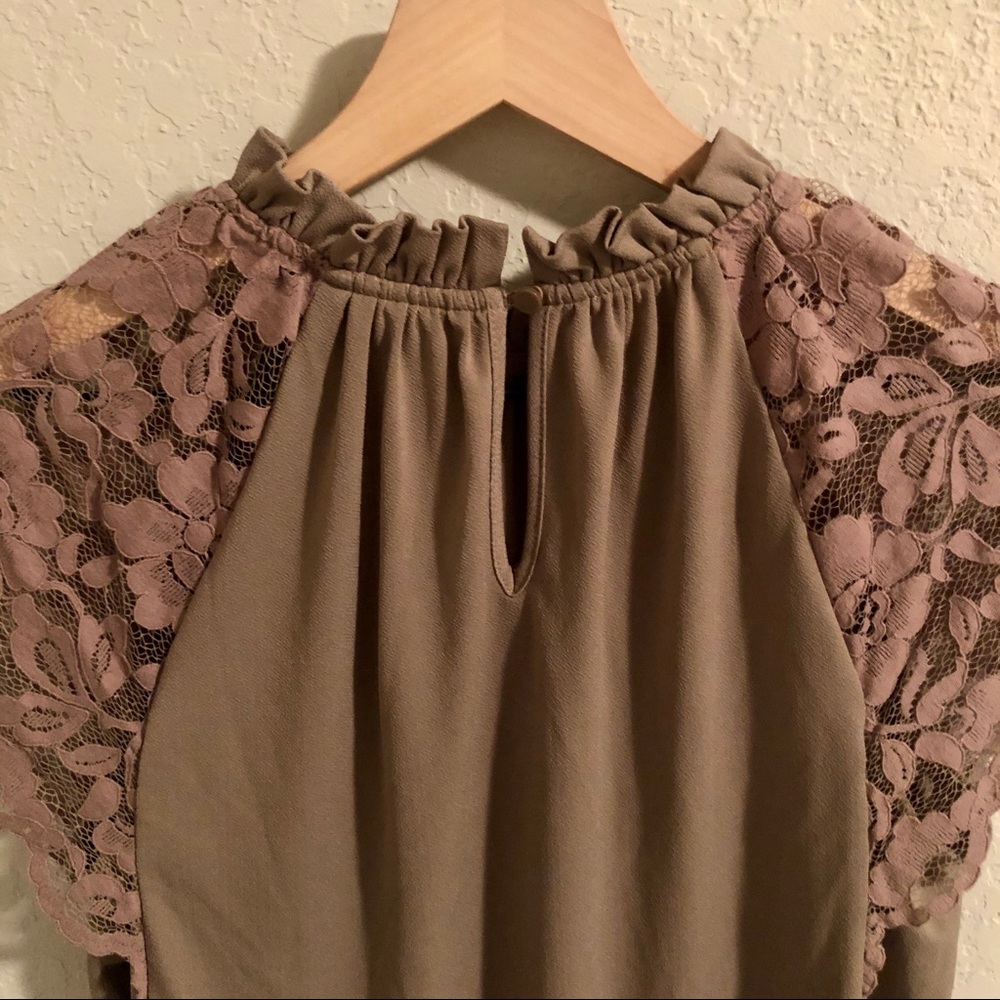 Worthington Taupe High Neck Medium Blouse - Picture 4 of 5